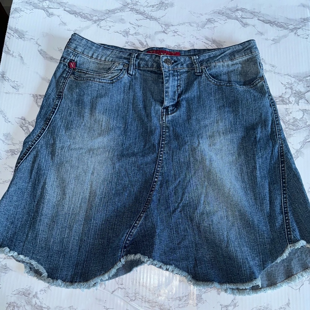 Vintage YMI Denim Jean Skirt Size 13 ? See Measurements 90s Scallop  Raw Edge